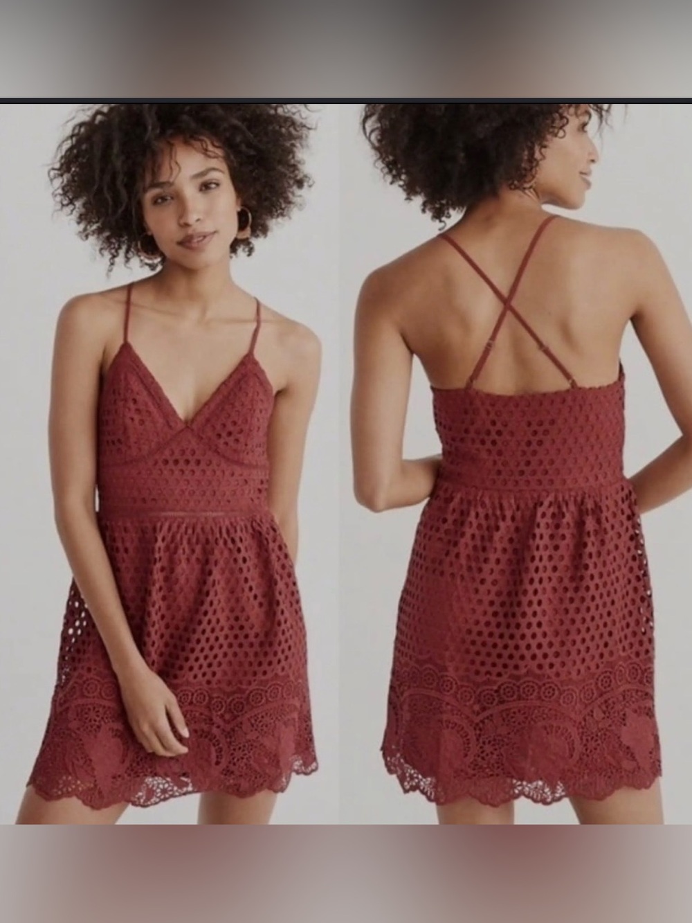 Abercrombie & Fitch Rust Terracotta Eyelet Lace Mini Dress Medium